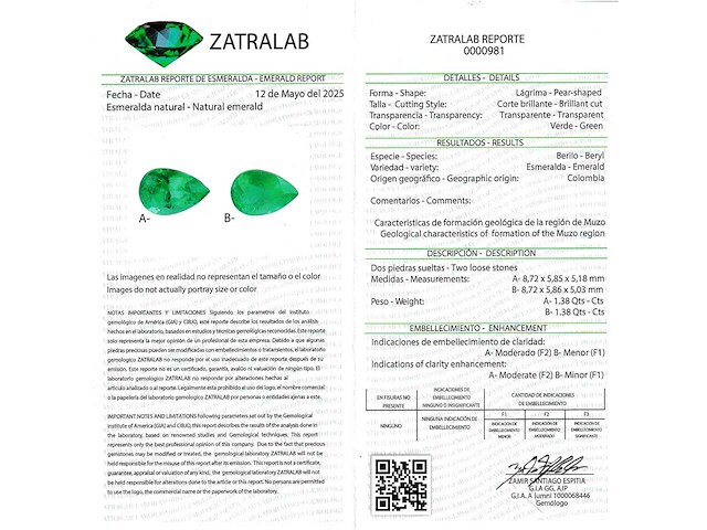 Colombiaanse muzo smaragd 1.38 carat zeer hoge kwaliteit - afbeelding 3 van  4