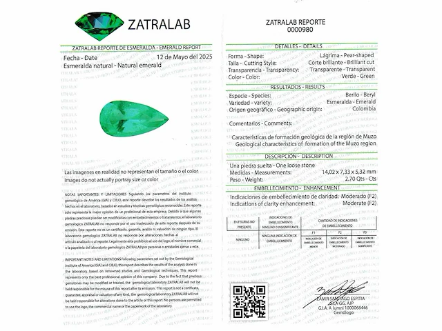 Colombiaanse muzo smaragd 2.70 ct - afbeelding 4 van  4