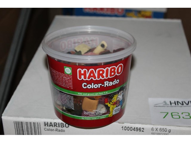 Color rado haribo in 7 overdozen met 6 emmers a650 g. tht 6-2026. - afbeelding 1 van  2