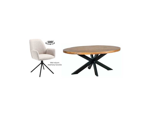 Combi deal mango 180x100 tafel 4 stoelen boucle beige - afbeelding 1 van  3