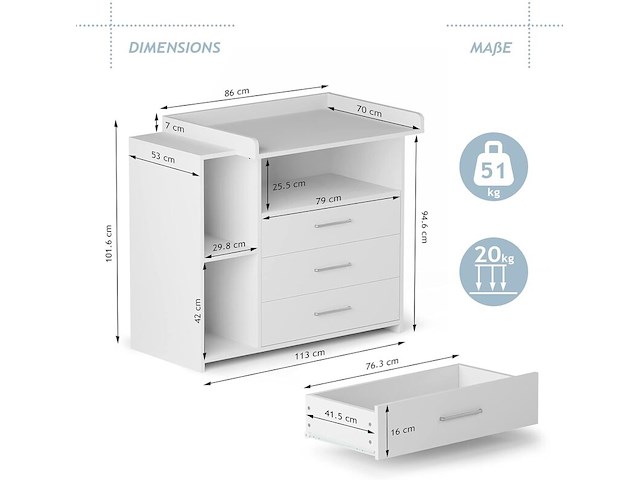 Commode met 3 laden en 3 open vakken infantastic, wit - afbeelding 2 van  5