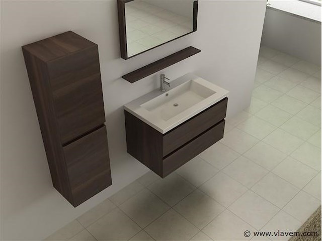 Compleet 4-delig badkamermeubel (80cm) - donkerbruin hout decor - incl. kranen - afbeelding 3 van  4