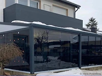 Compleet glazen schuifdeursysteem 3 deurs, veiligheidsglas 10 mm, 2400 mm breed, 3 stuks deuren 820 mm 2700 mm hoog, antraciet lichtgrijs ral 7016