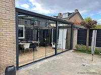 Compleet glazen schuifdeursysteem 4 deurs, veiligheidsglas 10 mm, 3750 mm breed, 4 stuks deuren 960 mm 2300 mm hoog, antraciet lichtgrijs ral 7016 - afbeelding 8 van  13