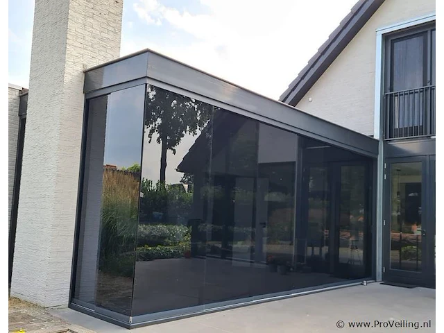 Compleet glazen schuifdeursysteem 4 deurs, veiligheidsglas 10 mm, 4030 mm breed, 4 stuks deuren 1030 mm 2000 mm hoog, antraciet lichtgrijs ral 7016 - afbeelding 7 van  14