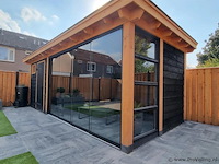 Compleet glazen schuifdeursysteem 5 deurs, veiligheidsglas 10 mm, 3980 mm breed, 5 stuks deuren 820 mm 2100 mm hoog, mat zwart ral 9005 - afbeelding 3 van  14