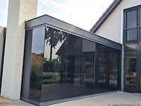 Compleet glazen schuifdeursysteem 6 deurs, veiligheidsglas 10 mm, 6030 breed, 6 stuks deuren 1030 mm 2100 mm hoog, mat zwart ral 9005 - afbeelding 7 van  14