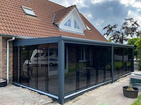 Compleet glazen schuifdeursysteem 7 deurs, veiligheidsglas 10 mm, 6120 mm breed, 7 stuks deuren 900 mm 2000 mm hoog, mat zwart ral 9005 - afbeelding 10 van  14