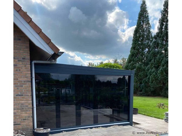 Compleet glazen schuifdeursysteem 7 deurs, veiligheidsglas 10 mm, 6540 mm breed, 7 stuks deuren 960 mm 2000 mm hoog, mat zwart ral 9005 - afbeelding 4 van  14