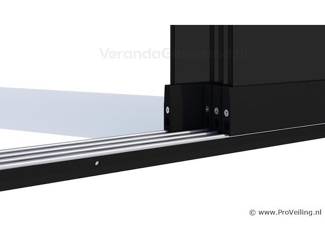 Compleet glazen schuifdeursysteem 7 deurs, veiligheidsglas 10 mm, 7030 mm breed, 7 stuks deuren 1030 mm 2700 mm hoog, mat zwart ral 9005 - afbeelding 10 van  14