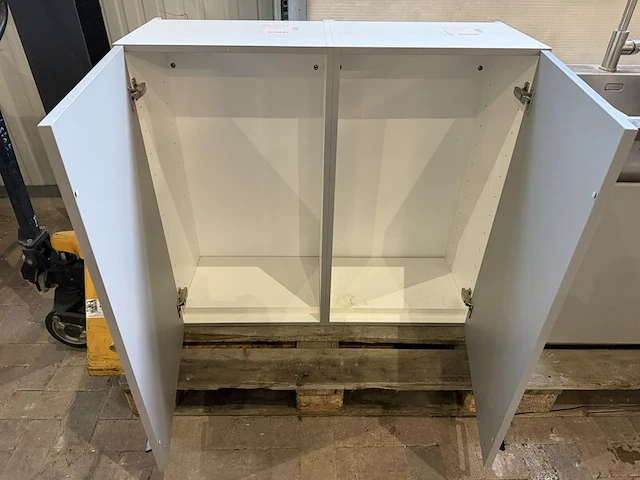 Complete pantry / keukenblok met bovenkasten, lichtgrijs/wit, grijsbruin houtdecor werkblad, | 102,5 cm | bovenkasten 100 cm | 2 pallets - afbeelding 5 van  7