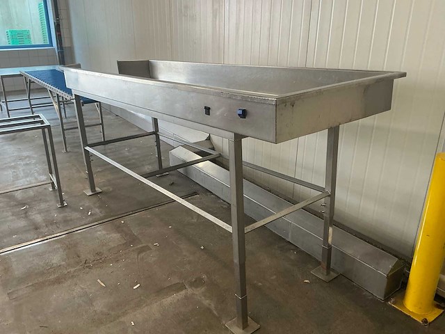 Complete rvs productielijn met transportband, bunker en werktafel - afbeelding 2 van  11