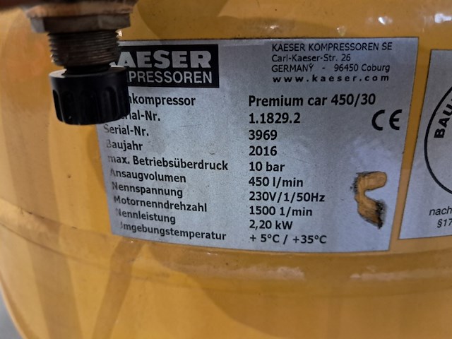 Compressor 400/20l 230v~ kaeser, premium compact 450/30, bouwjaar 2016 - afbeelding 11 van  12