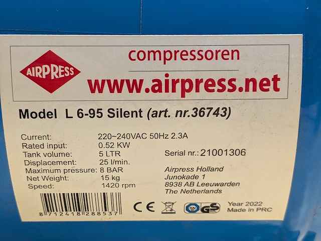 Compressor airpress, l6-95 silent, bouwjaar 2022 - afbeelding 7 van  7