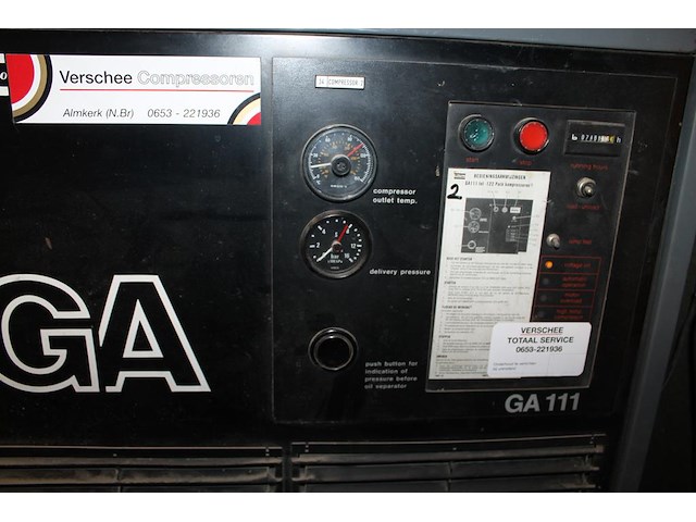 Compressor atlas copco ga111-122 met buffervat 900 ltr en luchtdroger eminent. 7468 draaiuren. bouwjaar ve... - afbeelding 5 van  7