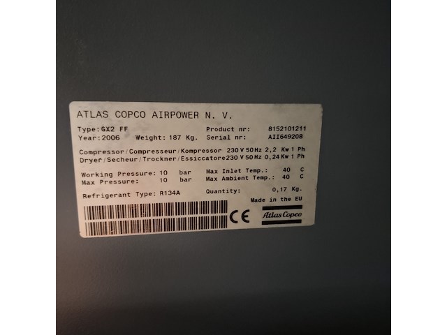 Compressor in transportkist, atlas copco, gx2 ff, 2006 - afbeelding 3 van  14