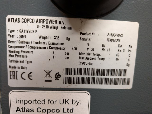 Compressor met conditionerinsunit en met waterafscheider, atlas copco airpower | fst, ga11vsds p, 2024 - afbeelding 15 van  19