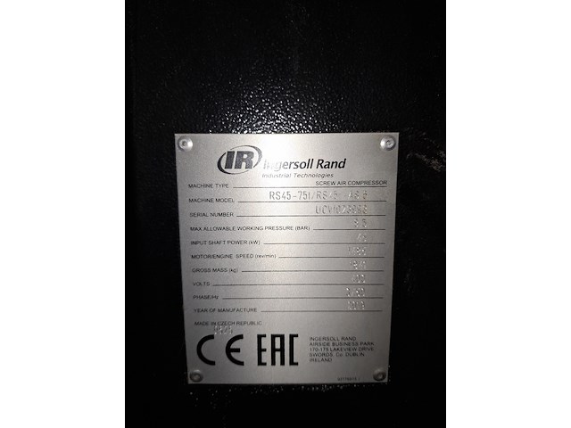 Compressor met luchtdroger ingersoll rand, rs 45-751/rs451-a8.5, bouwjaar 2019 - afbeelding 13 van  16