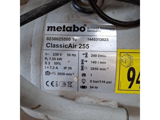 Compressor metabo, classic air 255, bouwjaar 2011 - afbeelding 3 van  6
