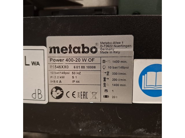Compressor, metabo, power 400-20 w of - afbeelding 6 van  6