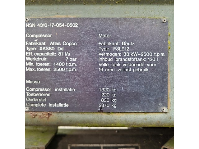 Compressor mobiel, atlas-copco, xas80 dd, 1983 - afbeelding 58 van  66