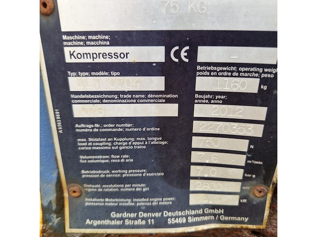 Compressor mobiel, compair / gardner denver, c76 / dlt0704, 2012 - afbeelding 9 van  46