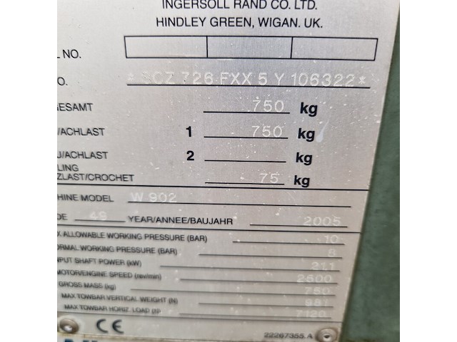 Compressor mobiel, ingersoll-rand, w902, 2005 - afbeelding 10 van  39