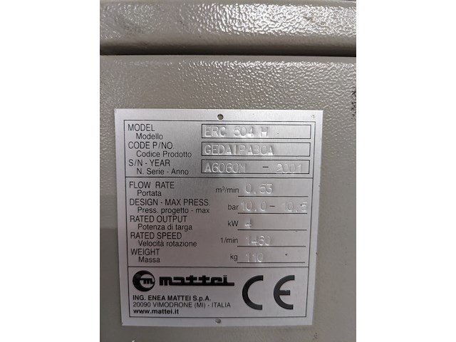 Compressor opstelling, mattei, erc504h, 2001 - afbeelding 16 van  20
