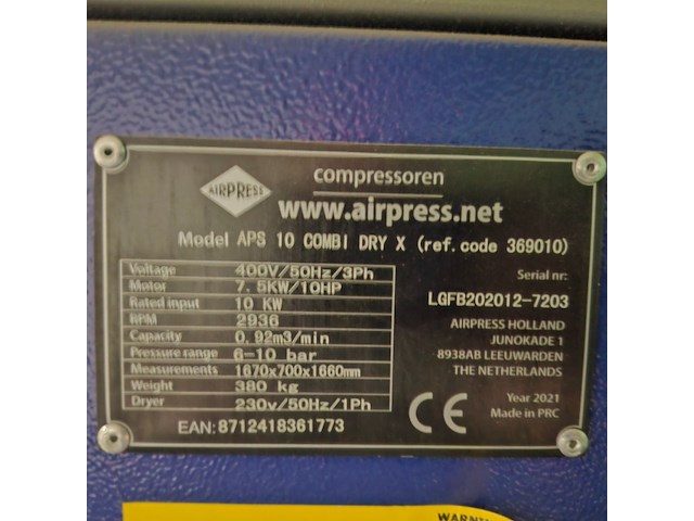 Compressor v.v. luchtdroger airpress, aps 10 combi dry x, bouwjaar 2021 - afbeelding 5 van  9
