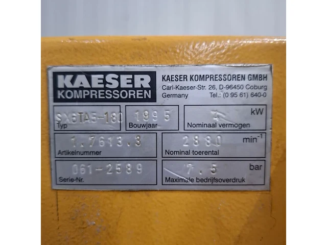 Compressor v.v. luchtdroger kaeser, sx6ta5-180, bouwjaar 1995 - afbeelding 7 van  12