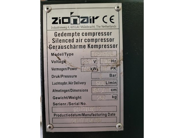 Compressor, zion air, cp75s8 | 900l/min, zwart, 2017 - afbeelding 4 van  6