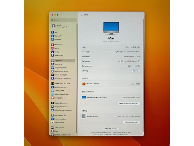 Computer, apple, imac 27-inch retina 5k 2017, 3.4 ghz i5, 24gb werkgeheugen, 4gb videokaart, 1tb opslag, grijs / chroom, 2017 - afbeelding 3 van  3