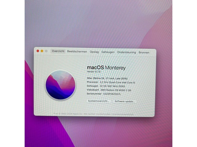 Computer, apple, imac 27-inch retina 5k , 3.2 ghz i5, 32gb werkgeheugen, 2gb videokaart, 1tb opslag, grijs / chroom - afbeelding 4 van  5