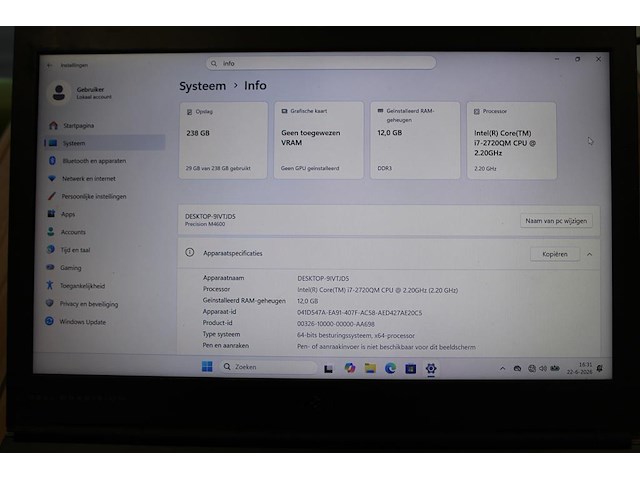 Computer dell precision m4600 met intel core i7, 12 gb ram, 256 gb ssd. met oplader. - afbeelding 3 van  3