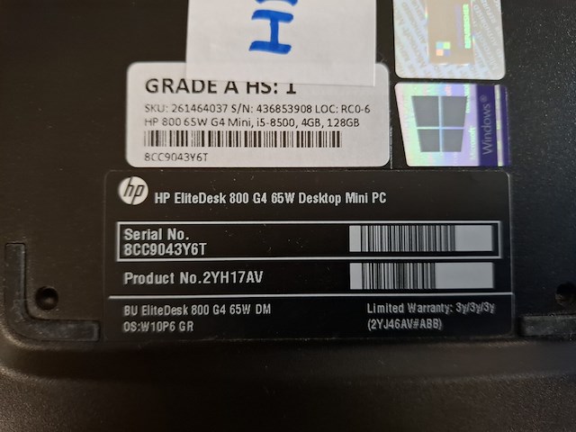 Computer met beeldscherm en toetsenbord hp, hp elitedesk 800 g4 mini, bouwjaar 2019 - afbeelding 3 van  4
