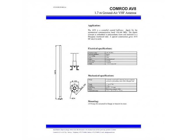 Comrod antenna vhf av8 1.7 m 2 dbi 118-144 mhz - afbeelding 6 van  6