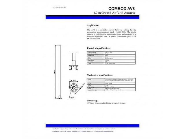 Comrod antenna vhf av8 1.7 m 2 dbi 118-144 mhz - afbeelding 5 van  5