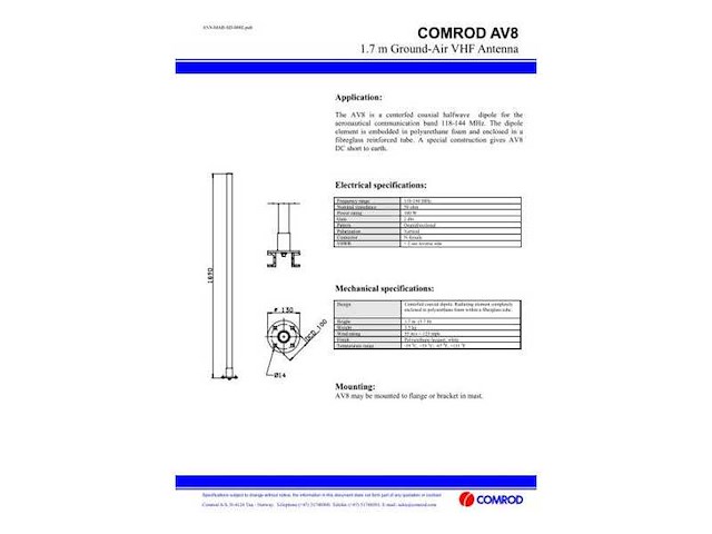 Comrod antenna vhf av8 1.7 m 2 dbi 118-144 mhz - afbeelding 6 van  6