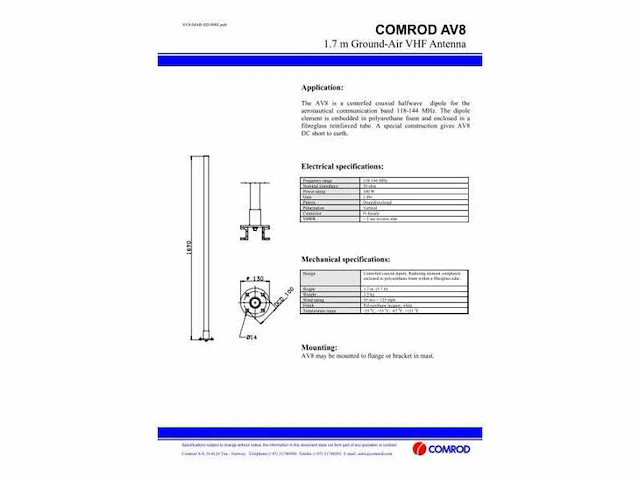 Comrod antenna vhf av8 1.7 m 2 dbi 118-144 mhz - afbeelding 6 van  6