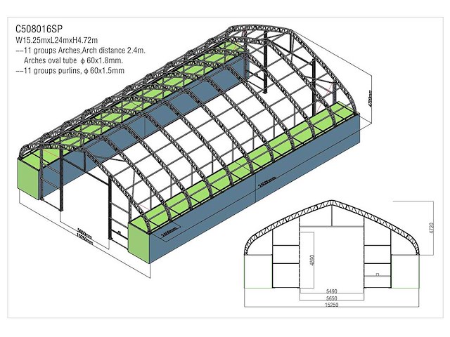Containeroverkapping / opslagshelter 15.25x24.00x4.72 meter / c508016sp - afbeelding 2 van  5