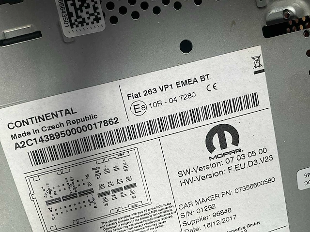 Continental fiat autoradio - 263 vp1 emea bt - vp1 - overig auto onderdelen - afbeelding 6 van  7