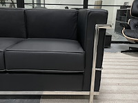 Corbusier lc2 2-zits sofa in echt zwart leer, zwart / chroom - afbeelding 6 van  8