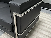Corbusier lc2 2-zits sofa in echt zwart leer, zwart / chroom - afbeelding 7 van  8