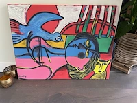 Corneille "femme oiseau bleu et chat jaune" - afbeelding 1 van  4