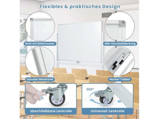 Costway cb10566wh verrijdbaar whiteboard - afbeelding 3 van  4