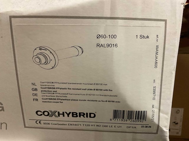 Cox geelen coxhybrid 60/100 brandwerende muurplaat met brandmanchet (2x) - afbeelding 3 van  4