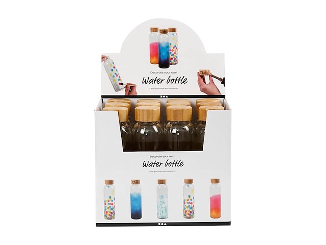 Creativ water bottle van glas in display - afbeelding 1 van  5