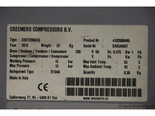 Creemers edd1200 (a3) compacte koeldroger - afbeelding 6 van  7