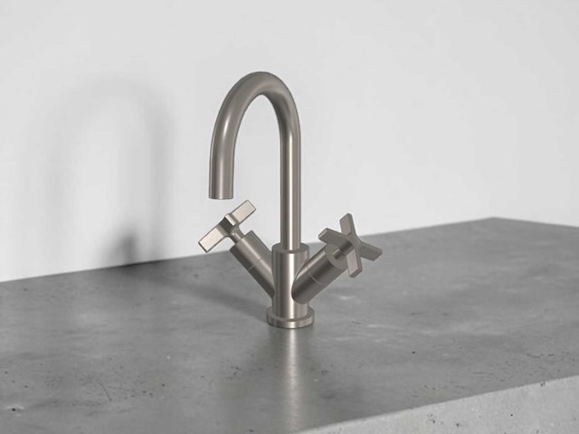 Cristina rubinetterie cross road wastafelkraan brushed steel 27cm - afbeelding 1 van  8