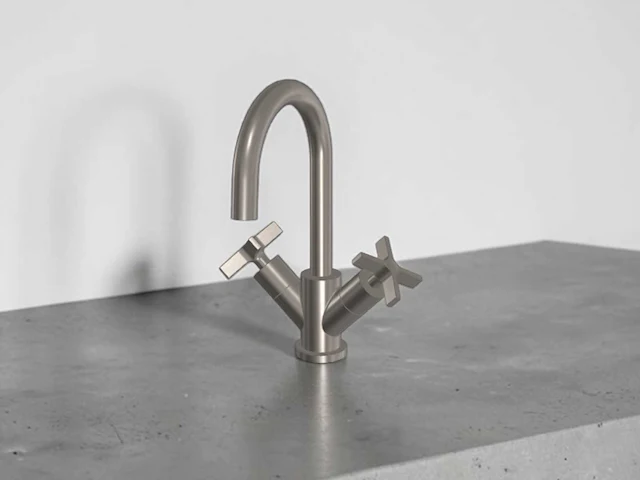 Cristina rubinetterie cross road wastafelkraan brushed steel 27cm - afbeelding 1 van  8